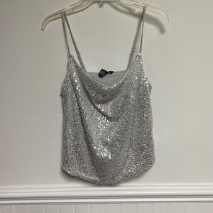 Sincerely Jules Silver Sequins Tank Top Size Medium cropped